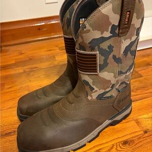 Ariat Brown Leather & Camo Western Work Boots